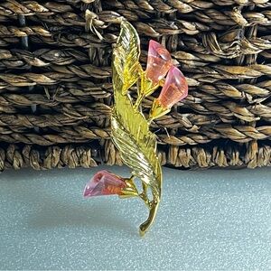 Vintage Park Lane Gold-Tone & Pink Lucite Floral Brooch Pin
